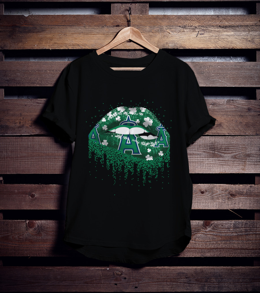 Los Angeles Angels Green Shamrock Lips T-Shirt