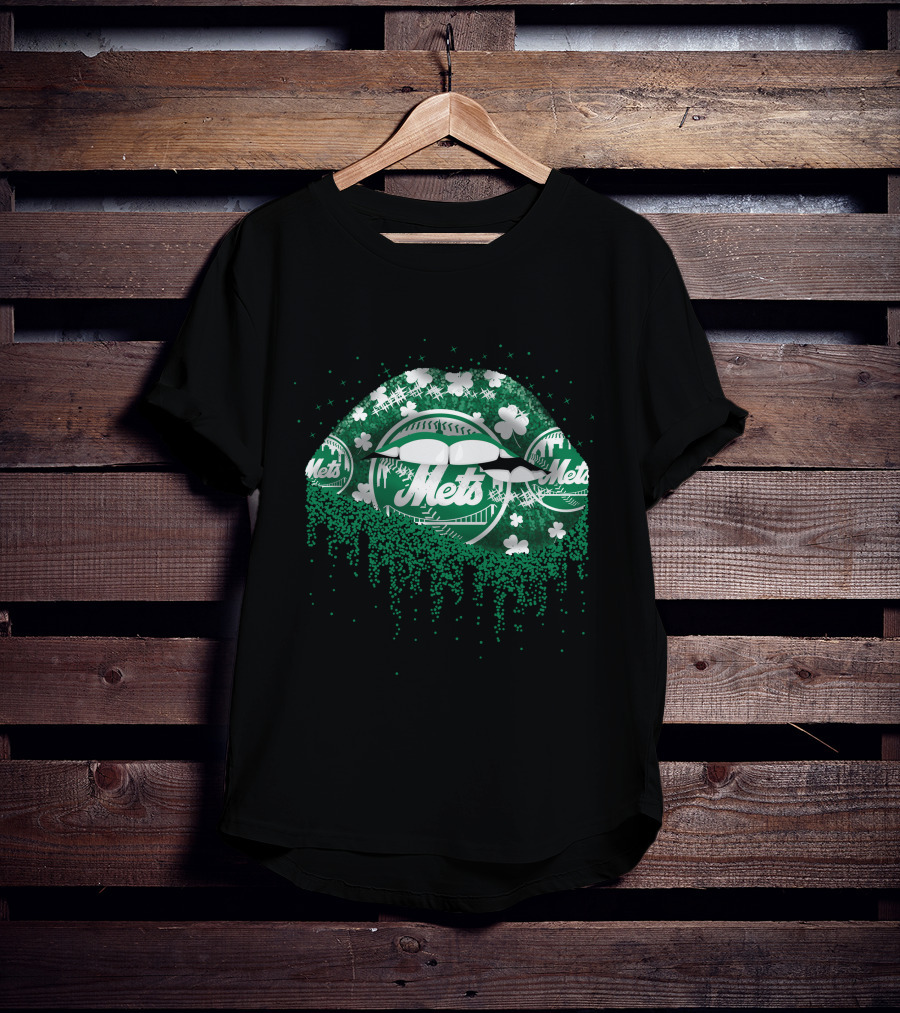 New York Mets Green Lips Shamrocks Baseball T-Shirt