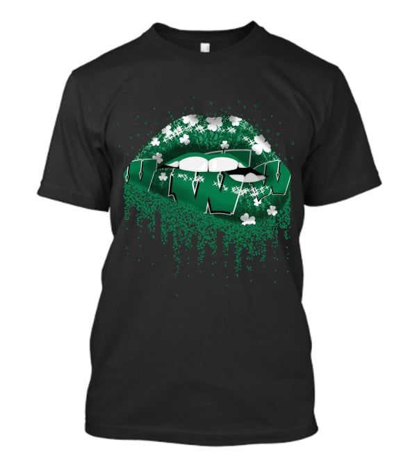 Wisconsin Badgers Lips Green Glitter Shamrock T-Shirt