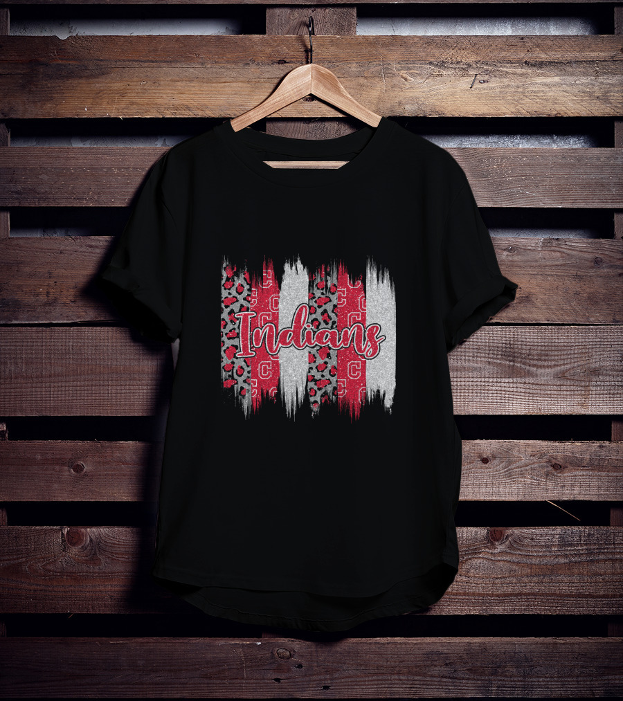 Indians Red Gray Leopard Brushstroke T-Shirt
