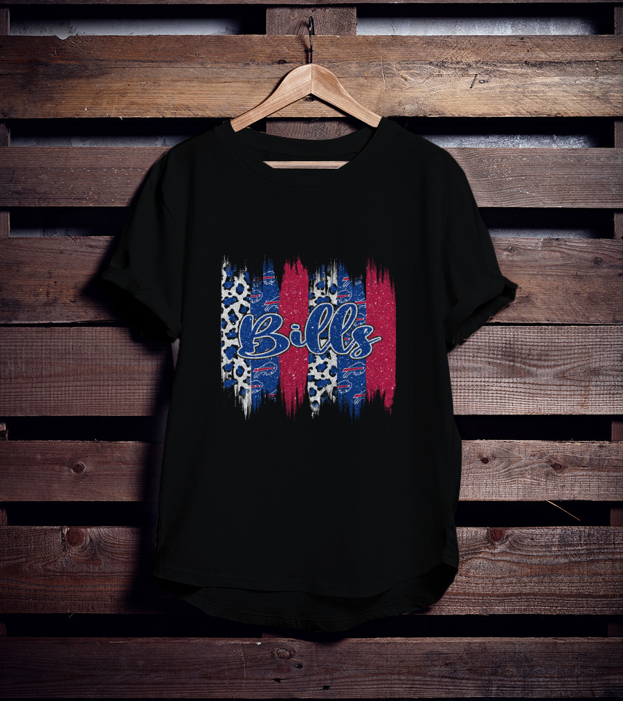 Bills Brushstroke Leopard Glitter Red Blue Stripes T-Shirt