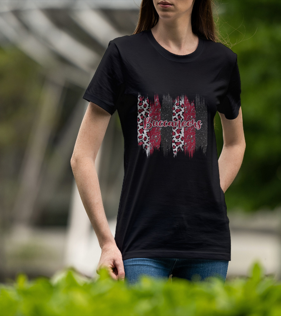 Buccaneers Leopard Glitter Brushstroke Tampa Bay T-Shirt