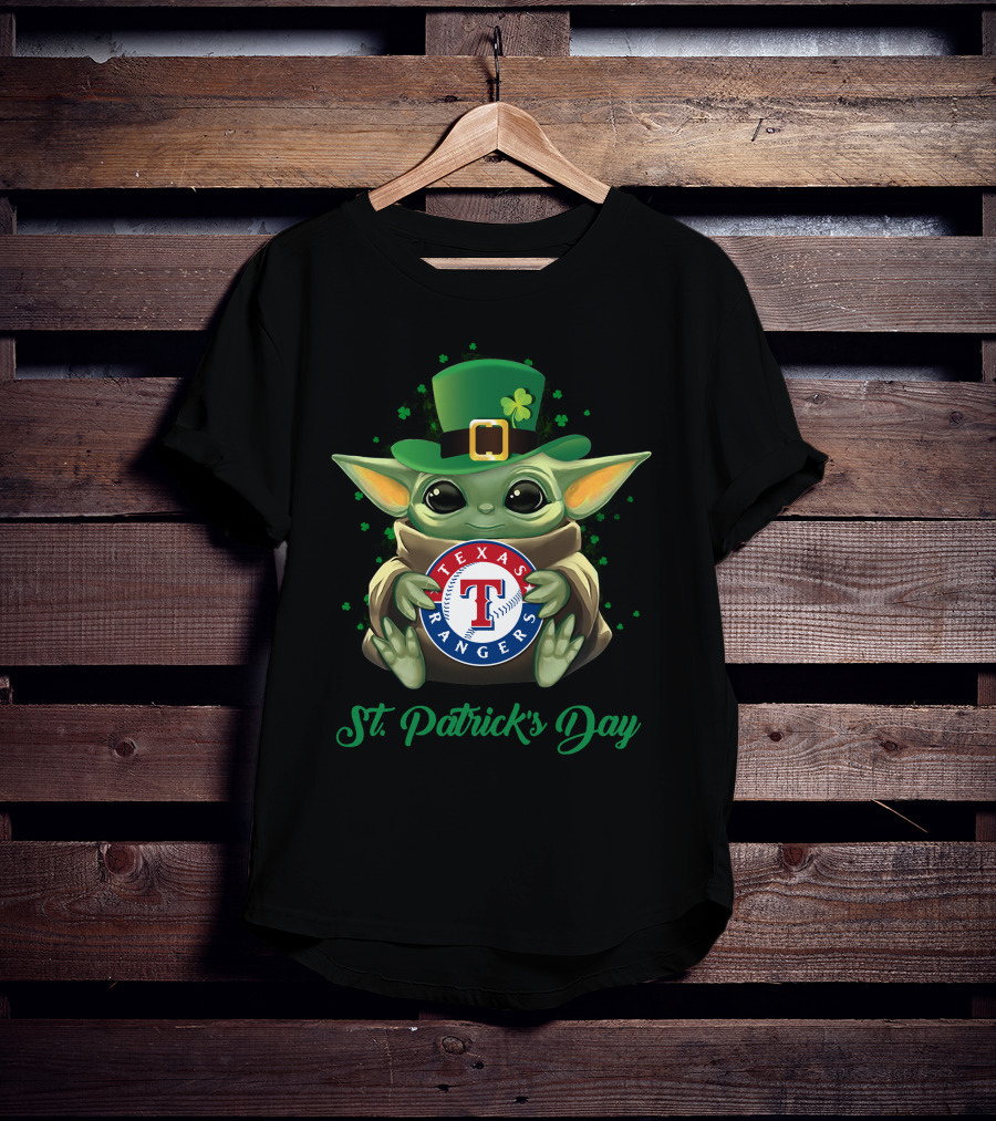 St. Patrick's Day Texas Rangers Baby Yoda T-Shirt