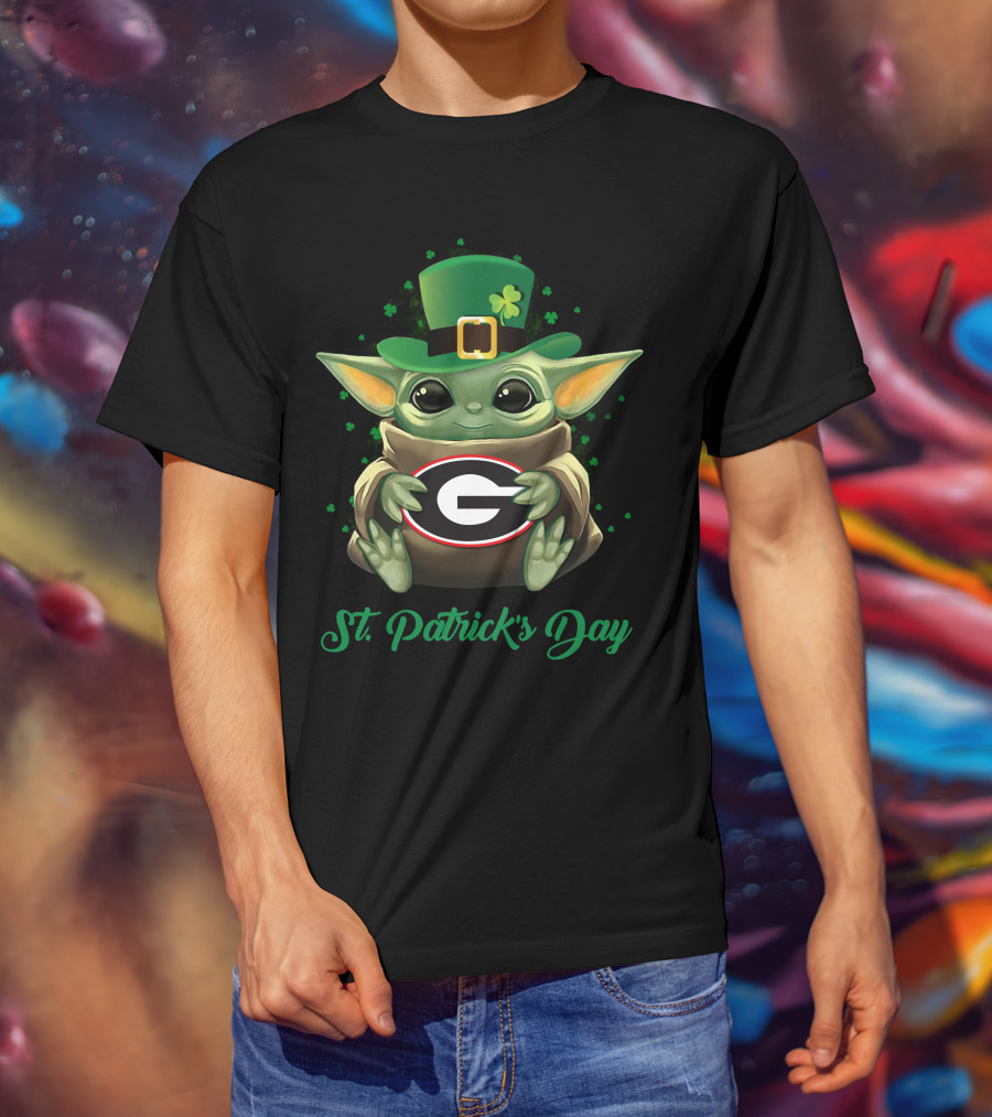 Georgia Bulldogs Baby Yoda Leprechaun Hat St. Patrick's Day T-Shirt