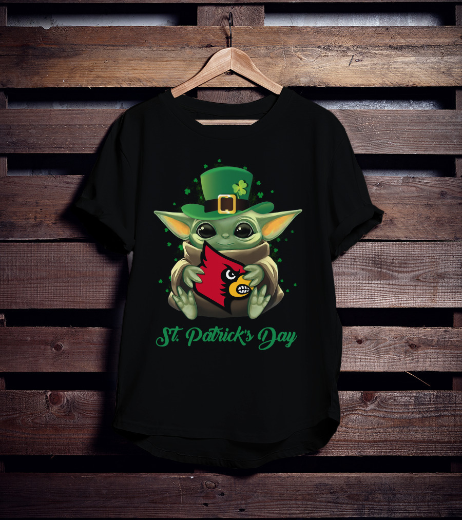 St. Patrick's Day Louisville Cardinals Baby Yoda T-Shirt