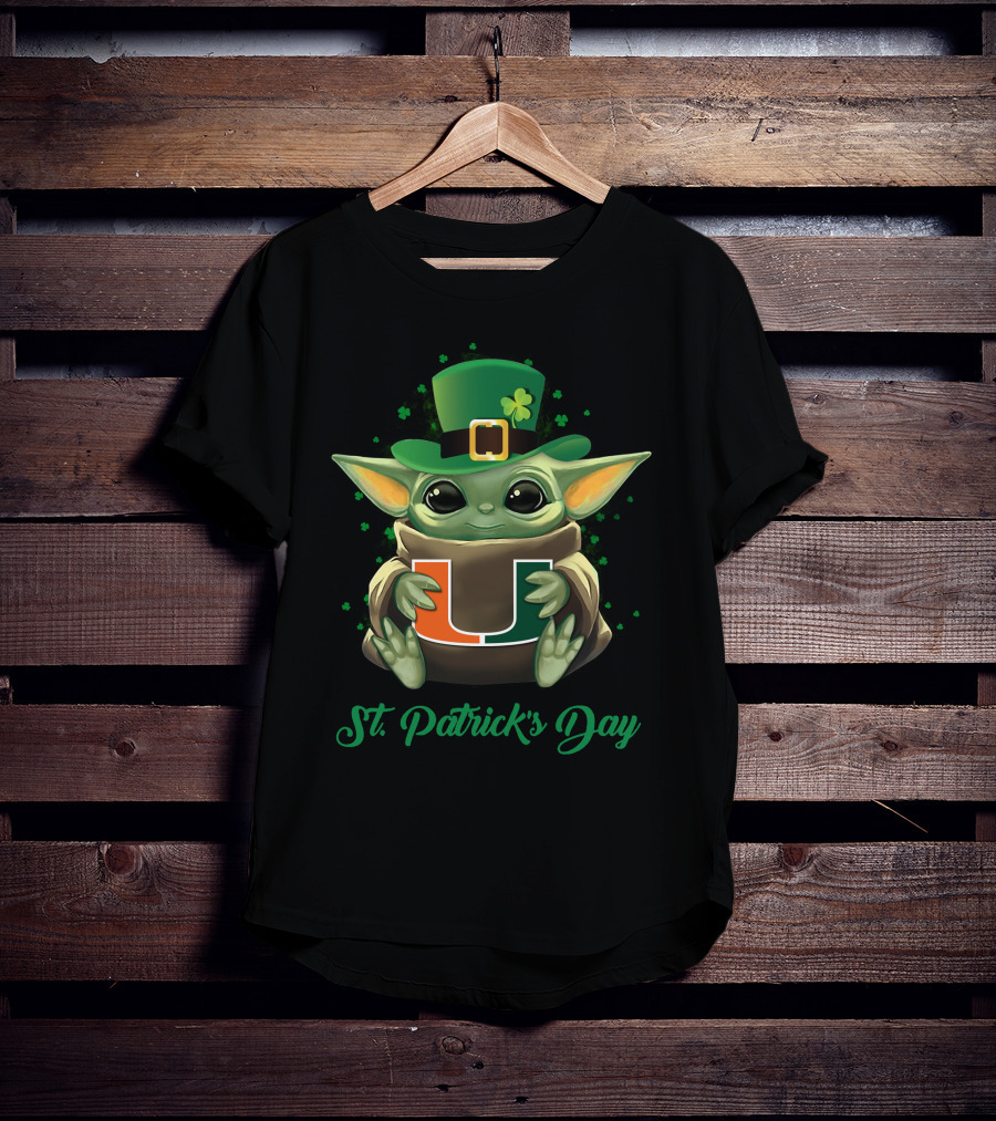 St. Patrick's Day Miami Hurricanes Baby Yoda T-Shirt
