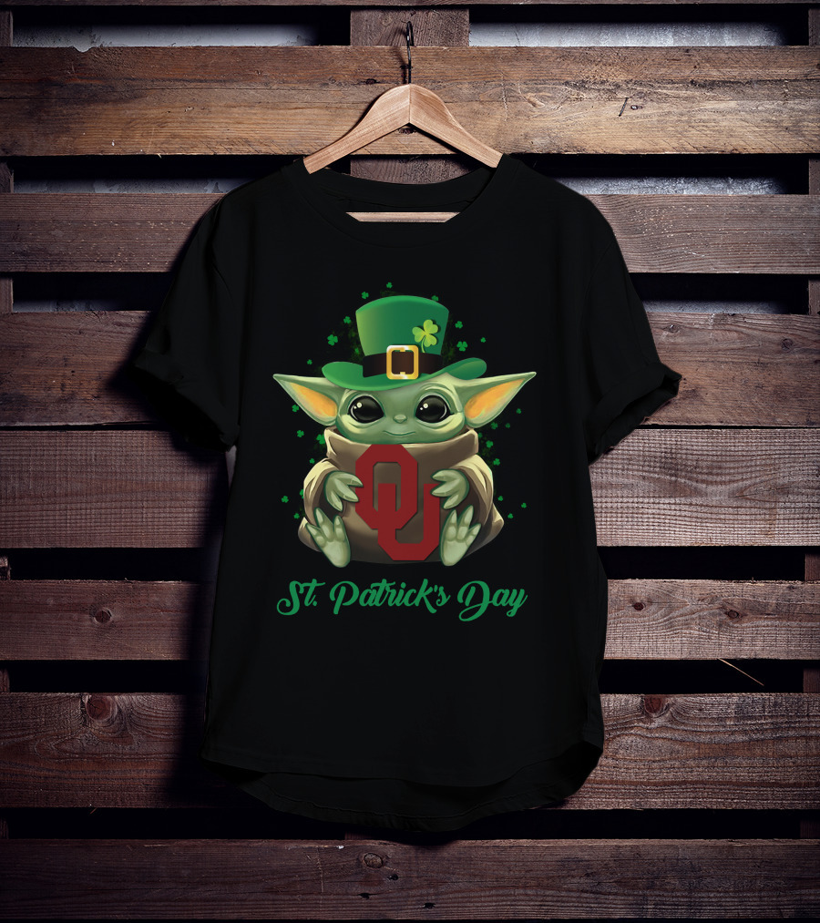 St. Patrick's Day Oklahoma Sooners Baby Yoda T-Shirt