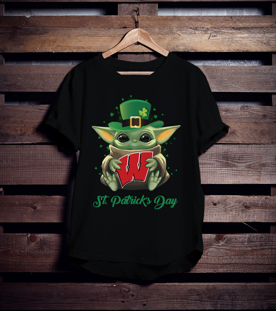 St. Patrick's Day Baby Yoda Wisconsin Badgers T-Shirt