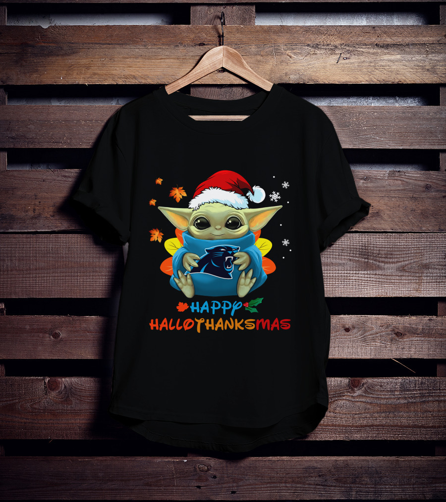 Carolina Panthers Baby Yoda Happy Hallothanksmas T-Shirt