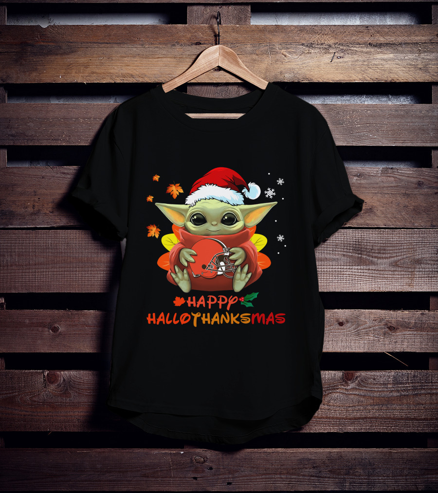 Cleveland Browns Baby Yoda Happy Hallothanksmas T-Shirt