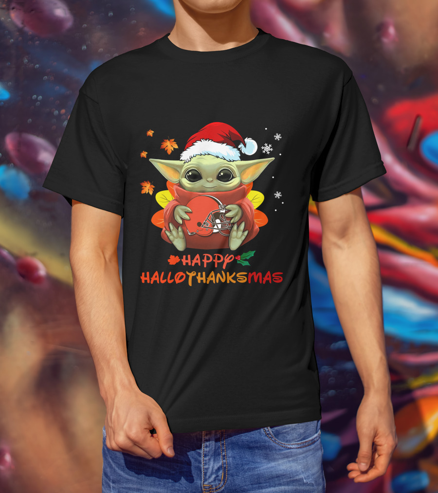 Cleveland Browns Baby Yoda Happy Hallothanksmas T-Shirt