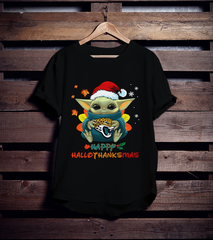Jacksonville Jaguars Baby Yoda Happy Hallothanksmas T-Shirt