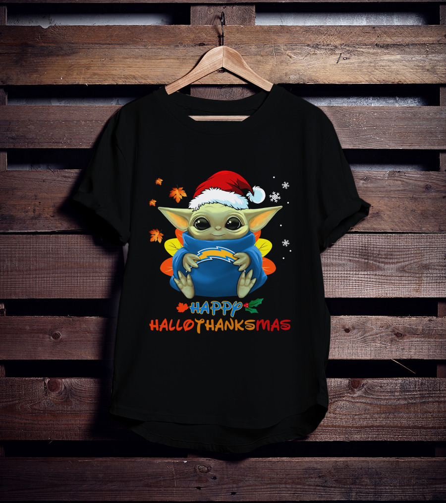 Happy Hallothanksmas Los Angeles Chargers Baby Yoda 505 L1PTT T-Shirt