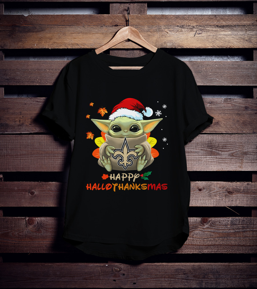 Happy Hallothanksmas New Orleans Saints Baby Yoda Holiday 505 L1PTT T-Shirt