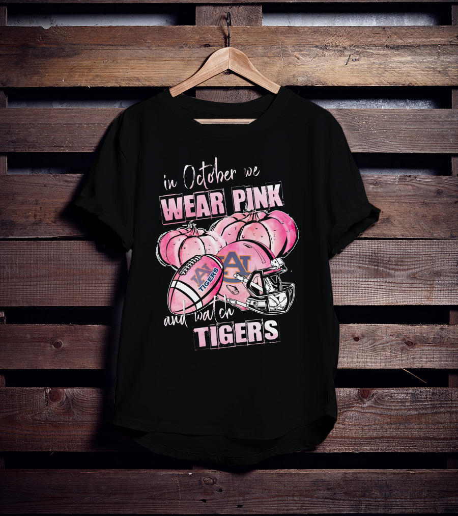 Auburn Tigers Pink October Football Helmets Pumpkins T-Shirt