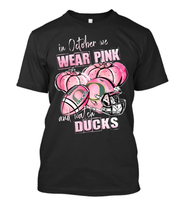 Oregon Ducks In October We Wear Pink And Watch Ducks Football Helmet Pumpkins T-Shirt