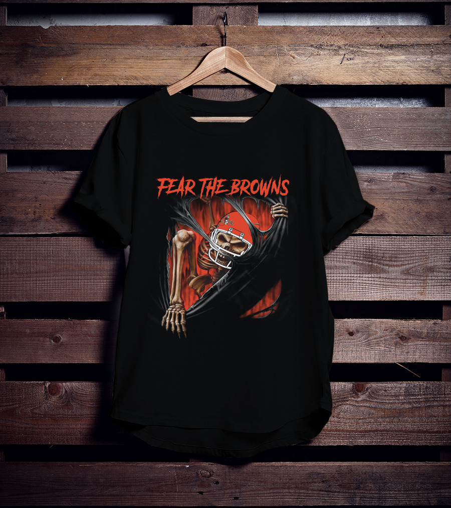 Fear The Browns Cleveland Skeleton NFL Football 515NFL L1MTH T-Shirt