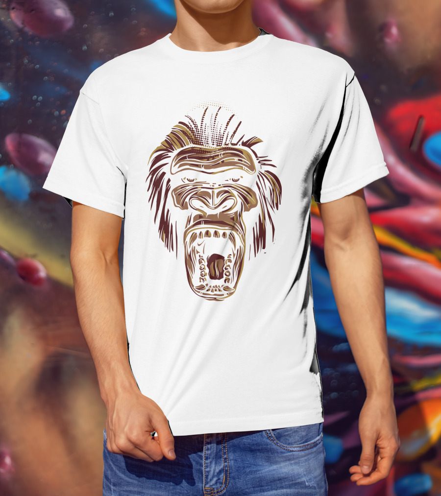 Oooppeww Roaring Gorilla Face T-Shirt