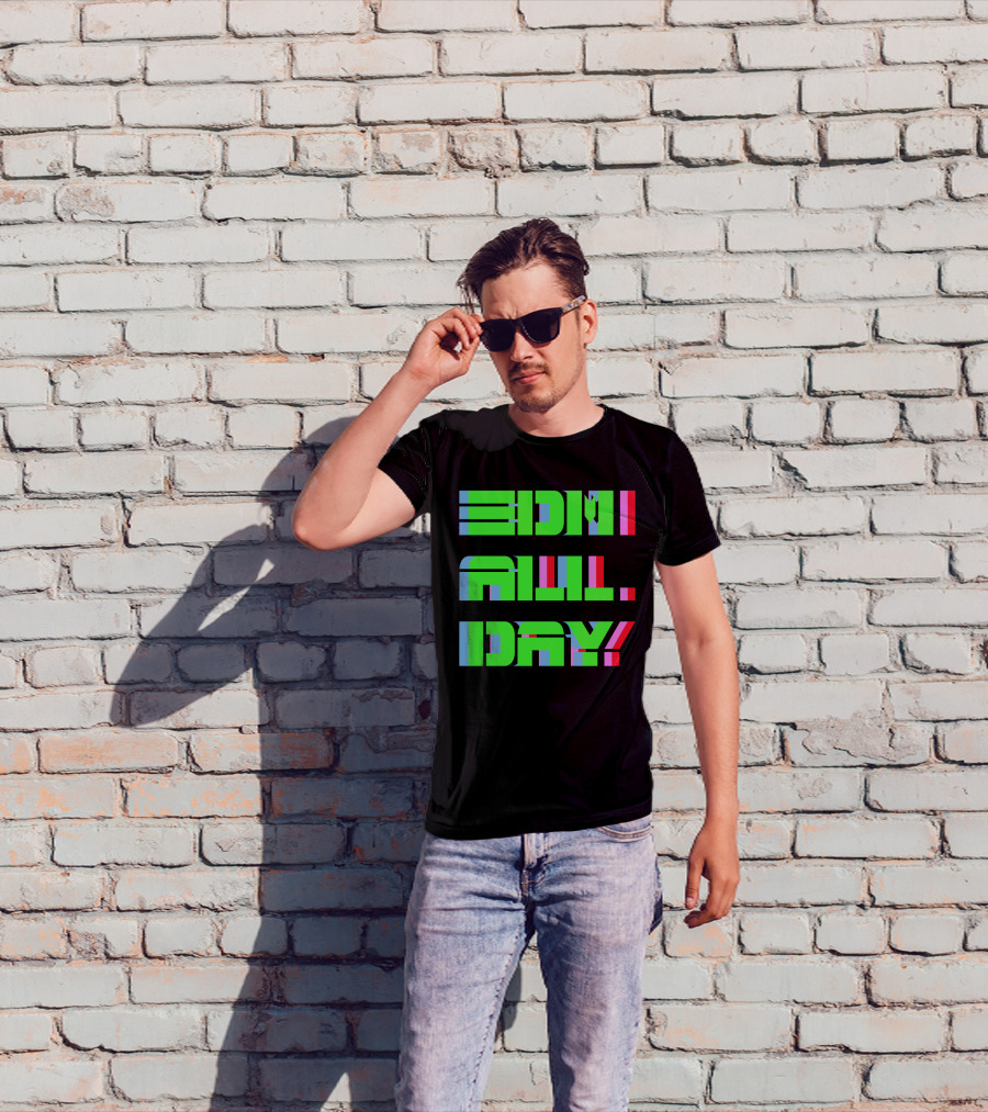 EDM All Day Neon Anaglyph Style Rave T-Shirt