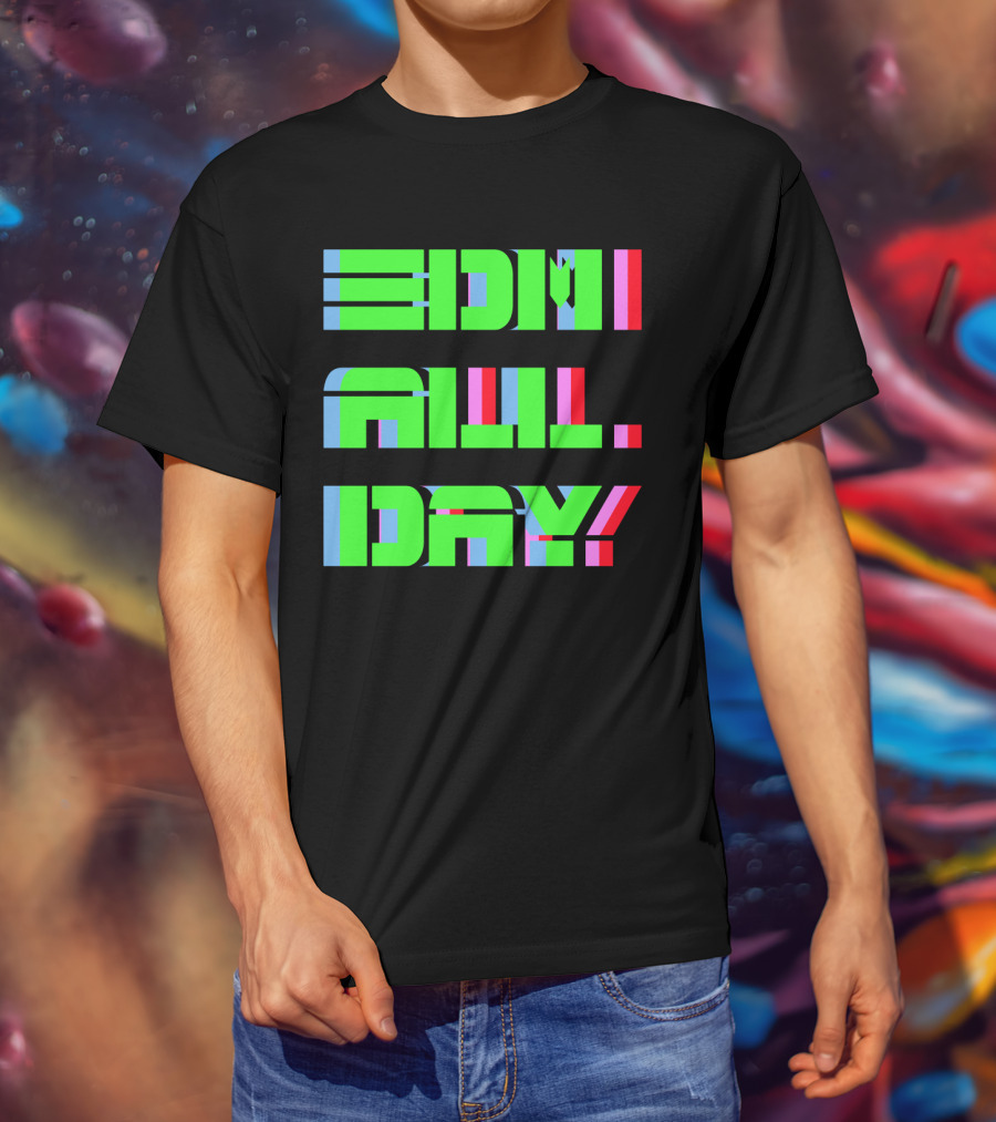 EDM All Day Neon Anaglyph Style Rave T-Shirt