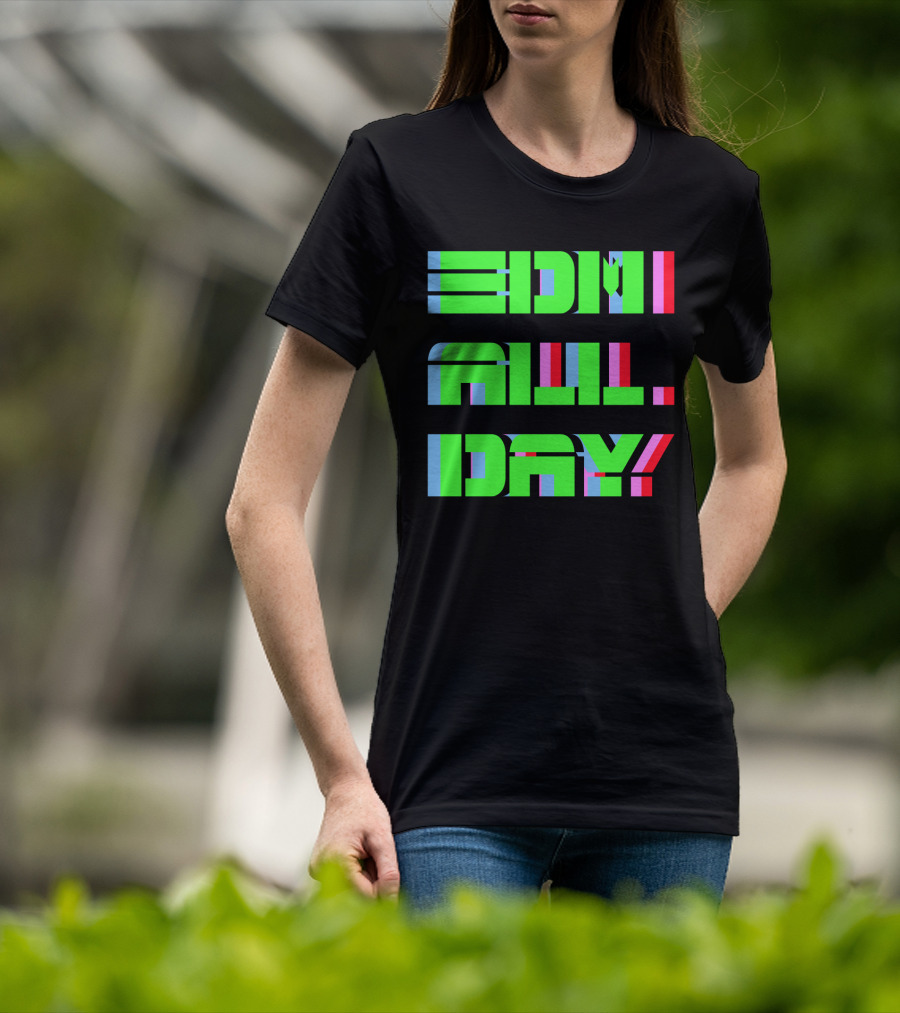 EDM All Day Neon Anaglyph Style Rave T-Shirt