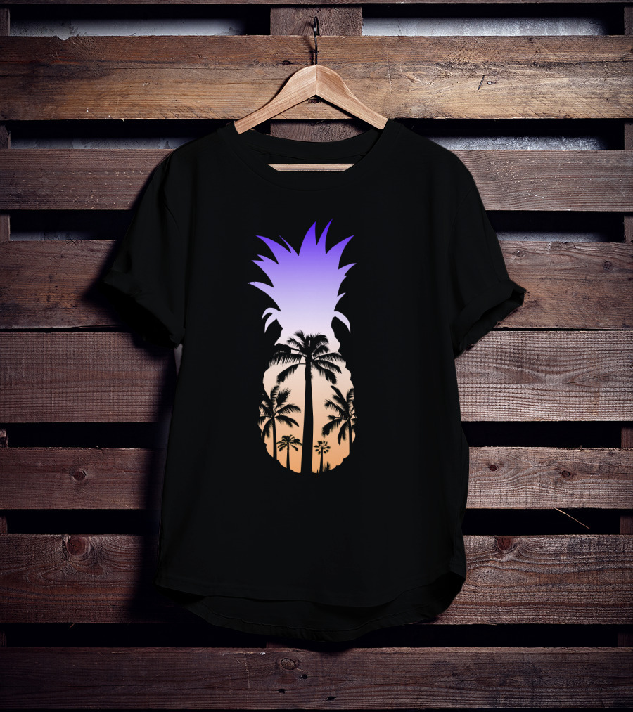 Pineapple Palm Tree Beach Sunset Scene T-Shirt