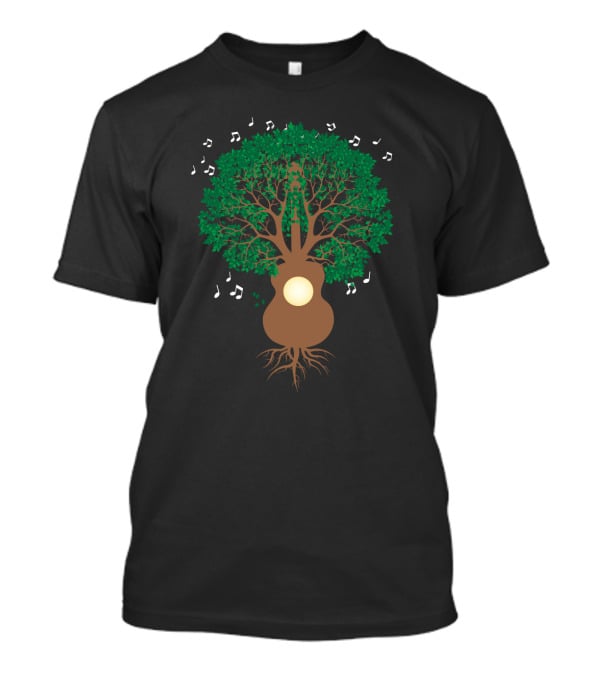 Cool Guitar Acoustic Adventure Tree With Musical Notes T-Shirt