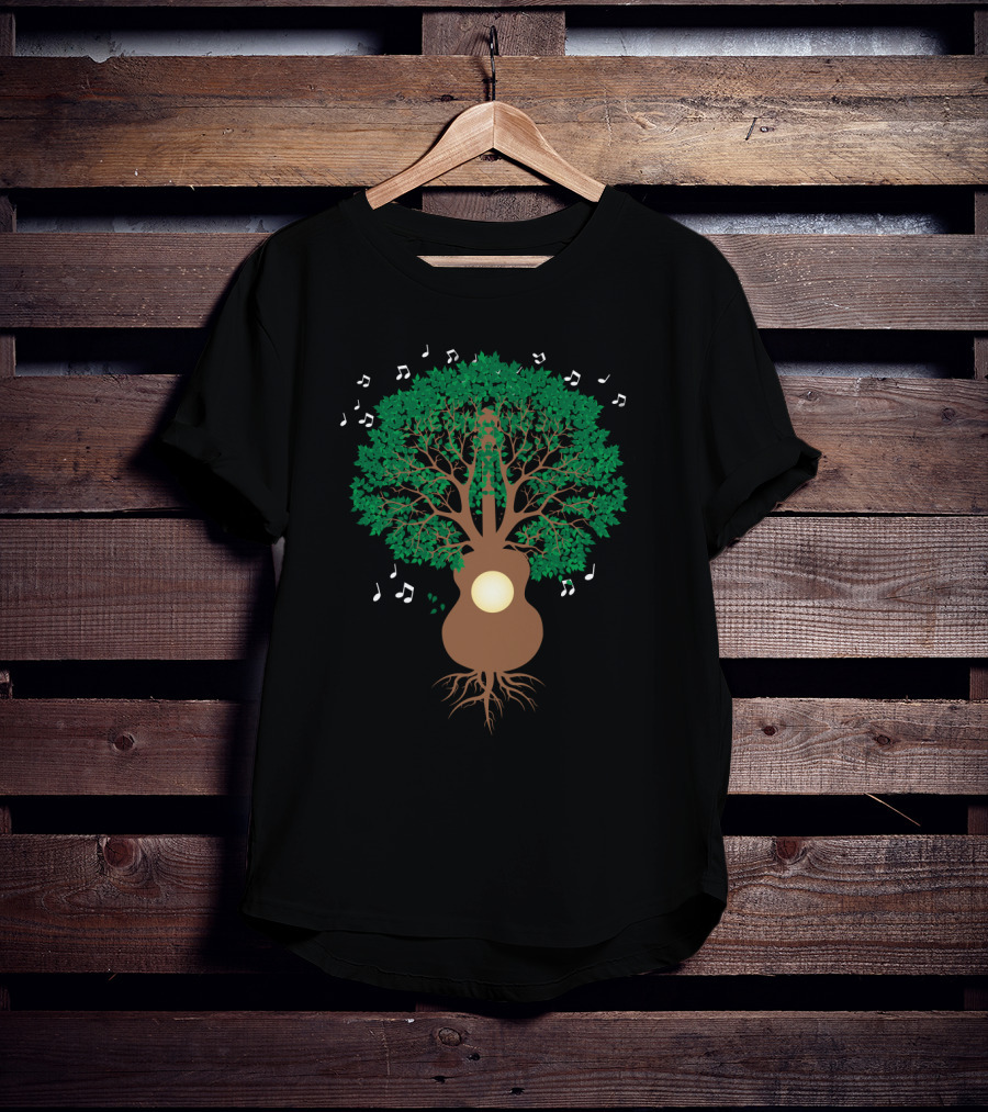 Cool Guitar Acoustic Adventure Tree With Musical Notes T-Shirt