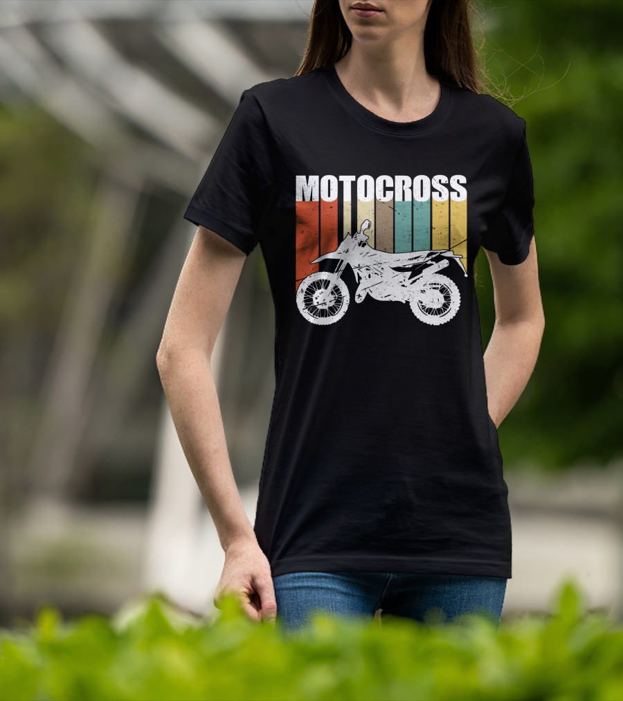 Motocross Vintage Dirt Bike Retro Stripes T-Shirt
