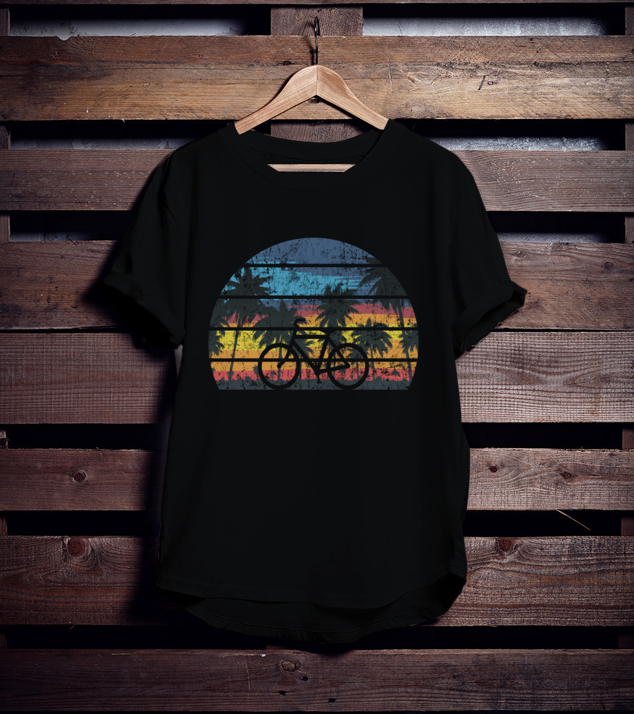Bicycle Cycling Vintage Bike Rider Palm Trees Sunset Stripes T-Shirt