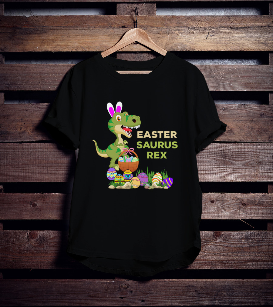 Easter Saurus Rex Dinosaur Bunny Egg Basket Easter Eggs T-Shirt