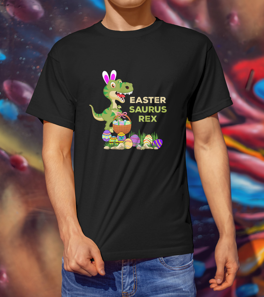 Easter Saurus Rex Dinosaur Bunny Egg Basket Easter Eggs T-Shirt