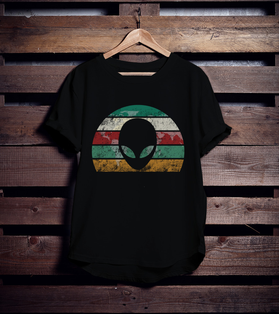 Retro Alien Stripes UFO Vintage Space T-Shirt