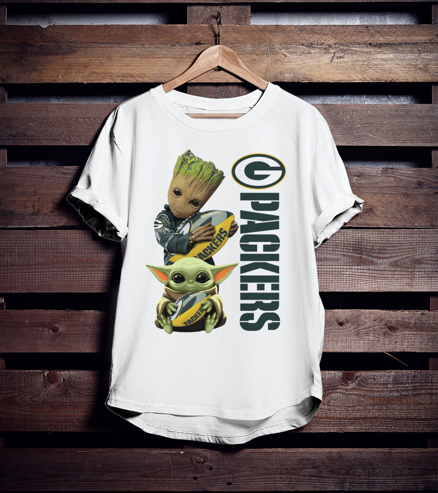 Baby Groot And Baby Yoda With Packers Football T-Shirt