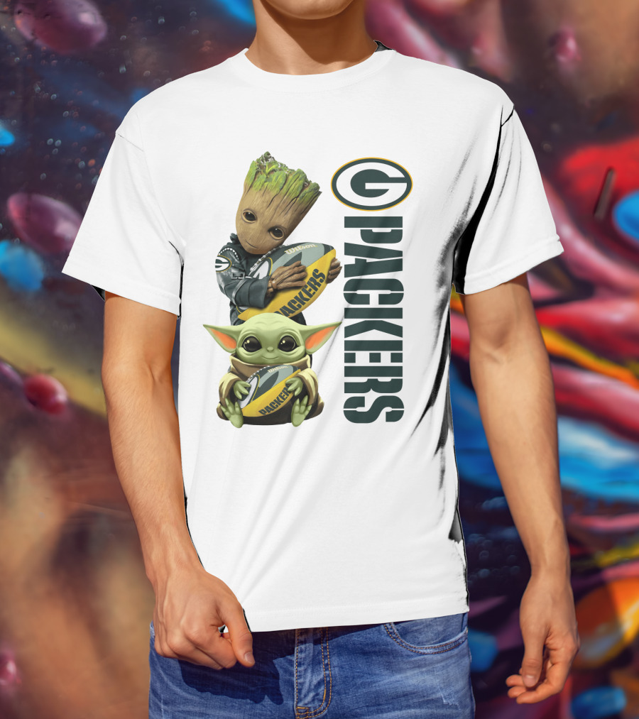 Baby Groot And Baby Yoda With Packers Football T-Shirt