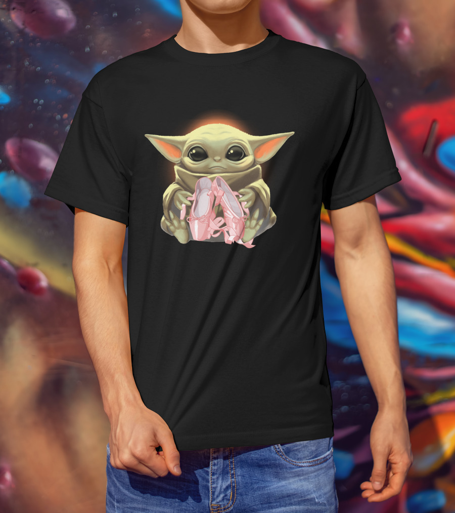 Baby Yoda Hug Pink Ballet Shoes T-Shirt