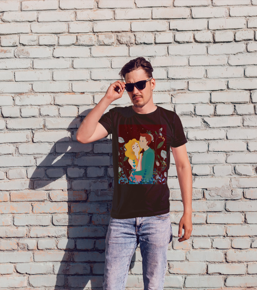 Lover Dating Romantic Embrace Amidst Floral Background T-Shirt