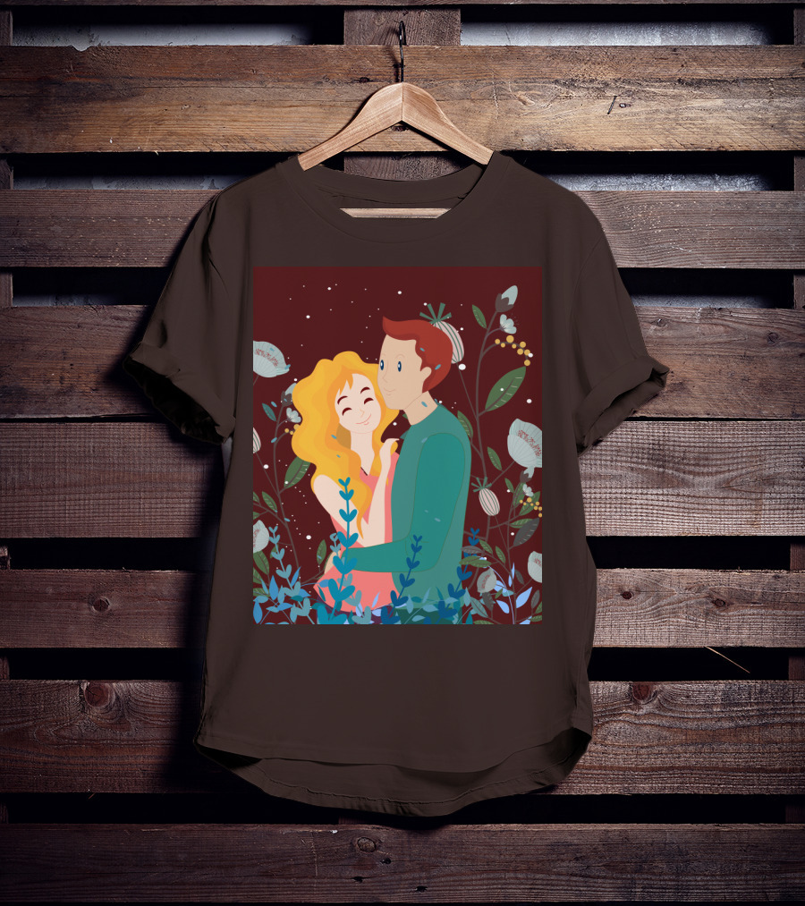 Lover Dating Romantic Embrace Amidst Floral Background T-Shirt