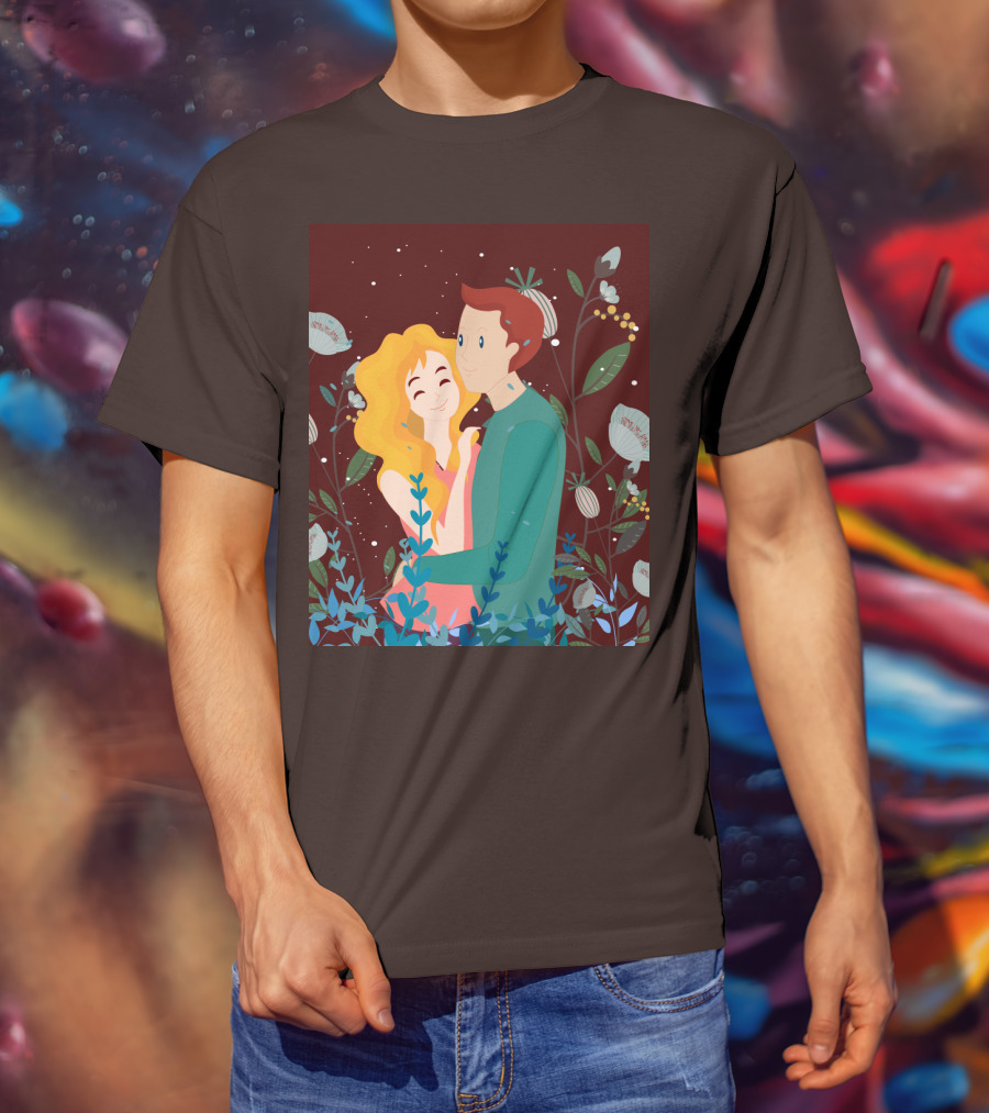Lover Dating Romantic Embrace Amidst Floral Background T-Shirt