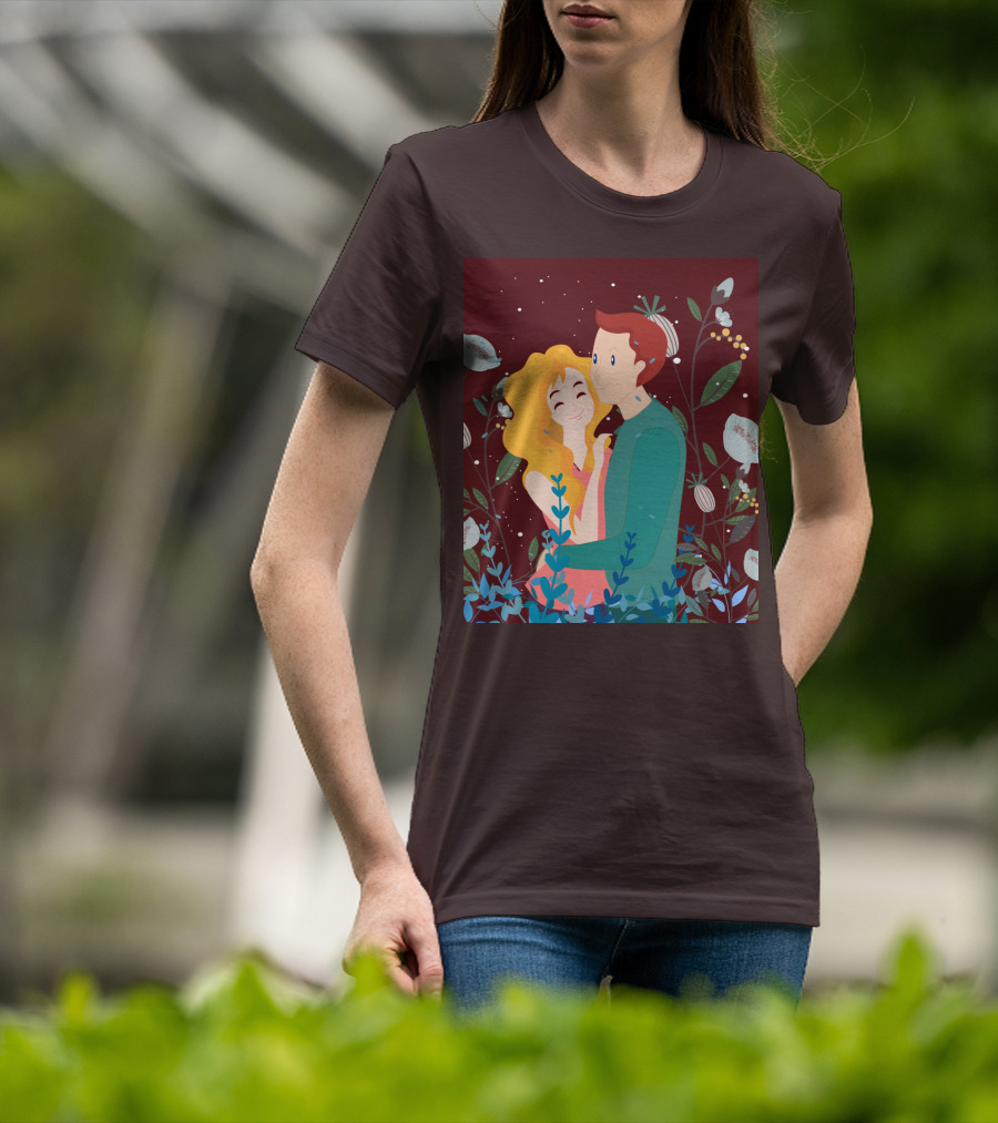 Lover Dating Romantic Embrace Amidst Floral Background T-Shirt