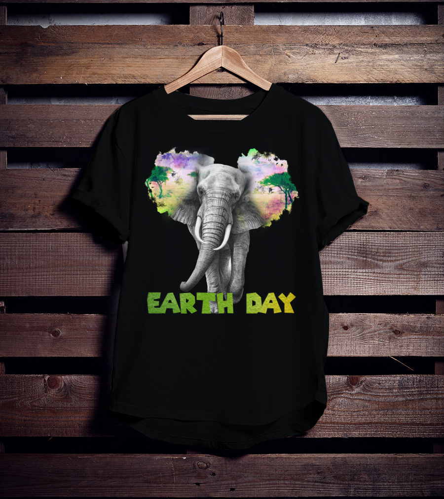Earth Day Elephant With Vibrant Nature Trees And Colors T-Shirt