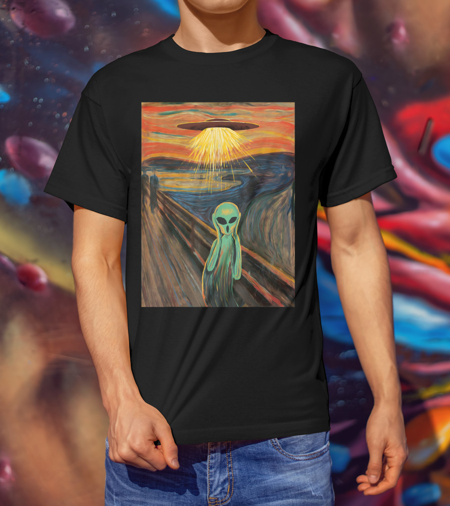 Alien Scream Munch UFO Painting T-Shirt