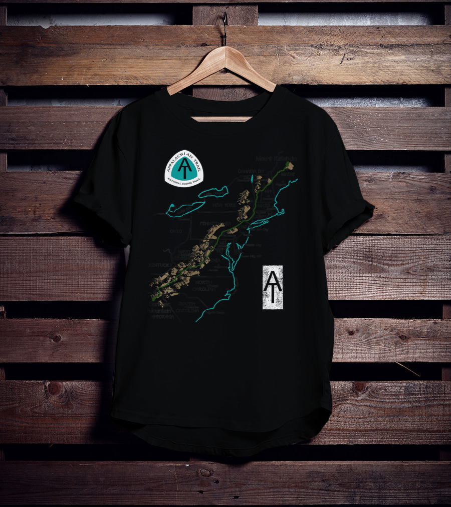 Appalachian Trail National Scenic Trail Map With Mount Katahdin And Springer Mountain T-Shirt