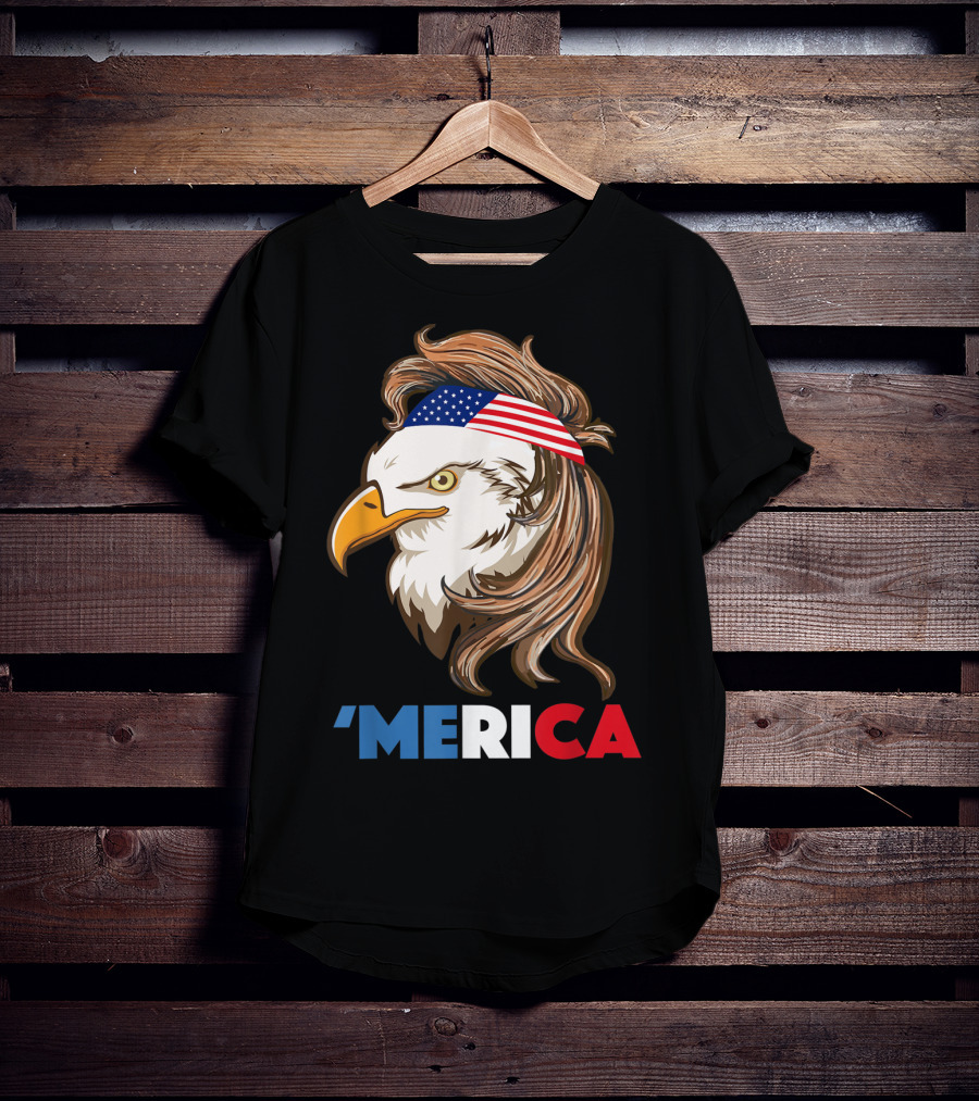'Merca Bald Eagle Mullet American Flag Headband T-Shirt