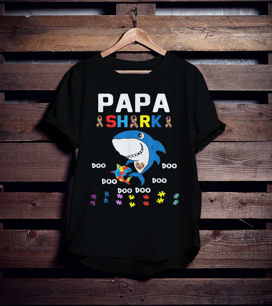 Papa Shark Jigsaw Autism Awareness Doo Doo Doo T-Shirt