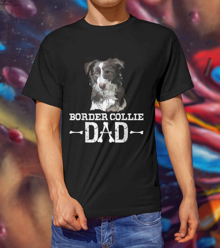 Border Collie Dad With Detailed Dog Illustration And Bone Accents T-Shirt