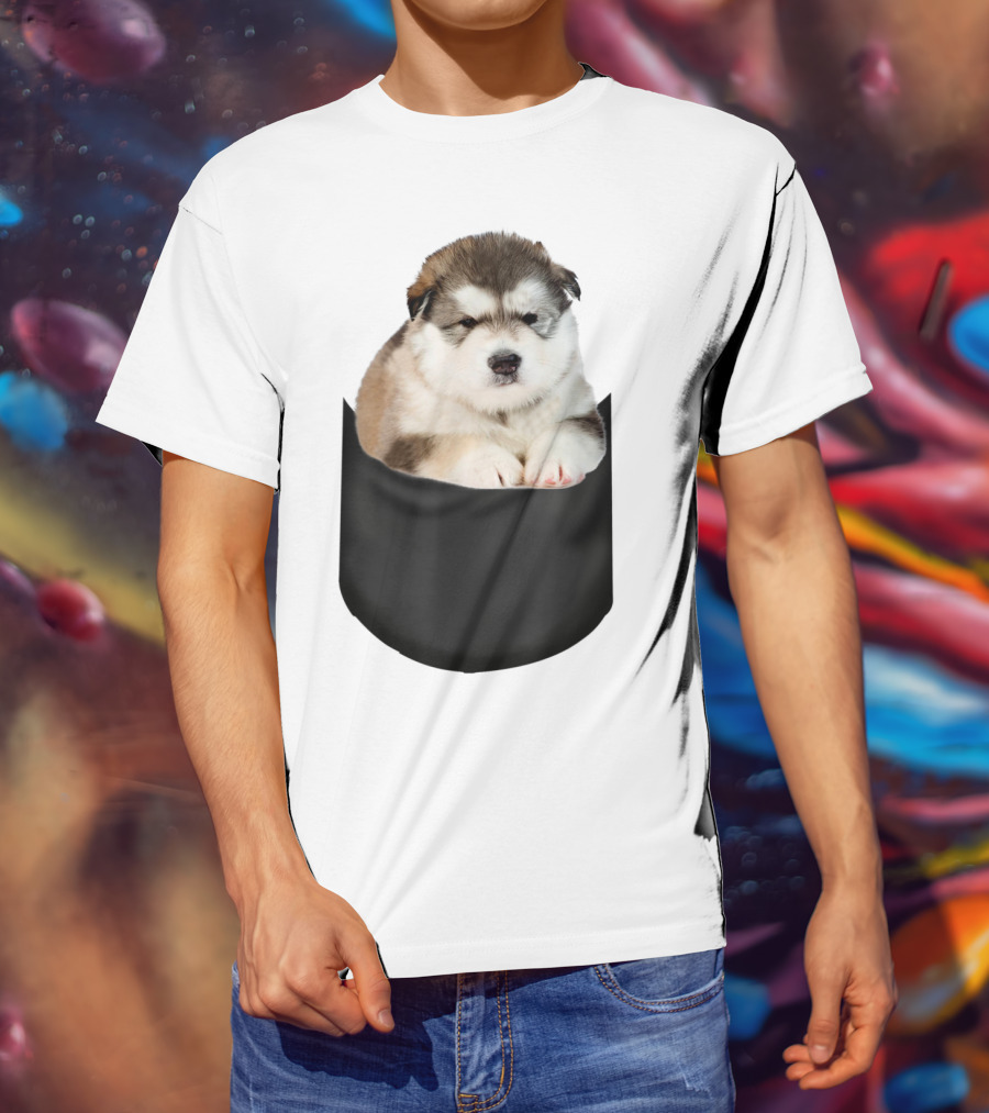 Alaskan Funny Dog In Pocket T-Shirt