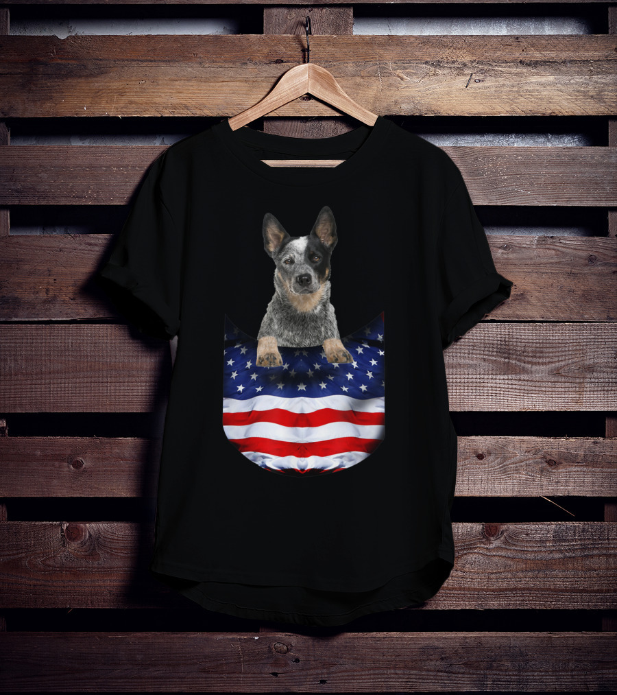 Australian Cattle Dog Pocket Funny American Flag Dog T-Shirt
