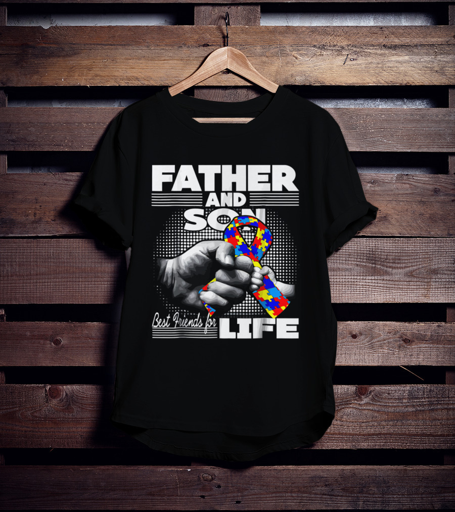 Father And Son Best Friends For Life Autism Awareness Puzzle T-Shirt