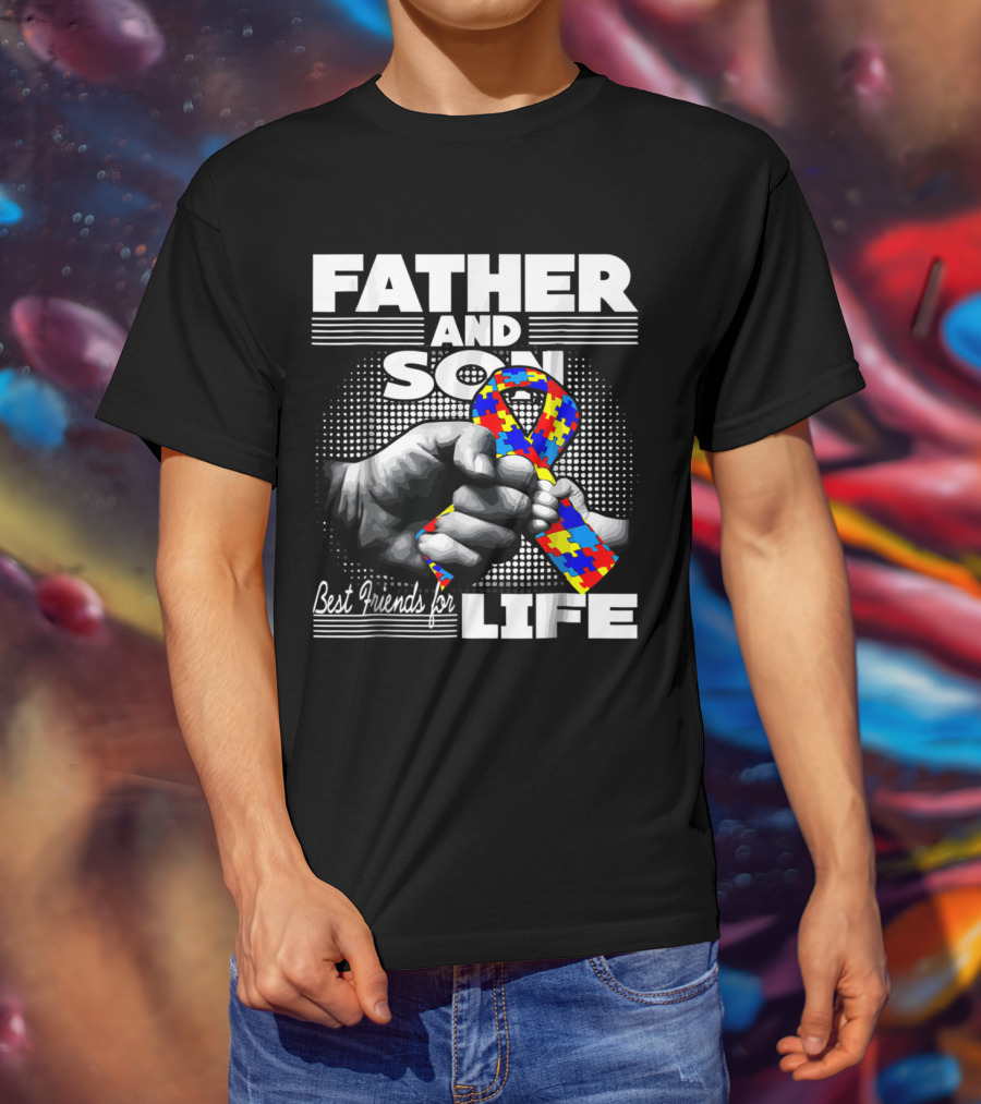 Father And Son Best Friends For Life Autism Awareness Puzzle T-Shirt